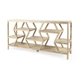 16" Brown Solid Wood 4 Legs Console Table With Shelves - Homeroots - Flyclothing LLC