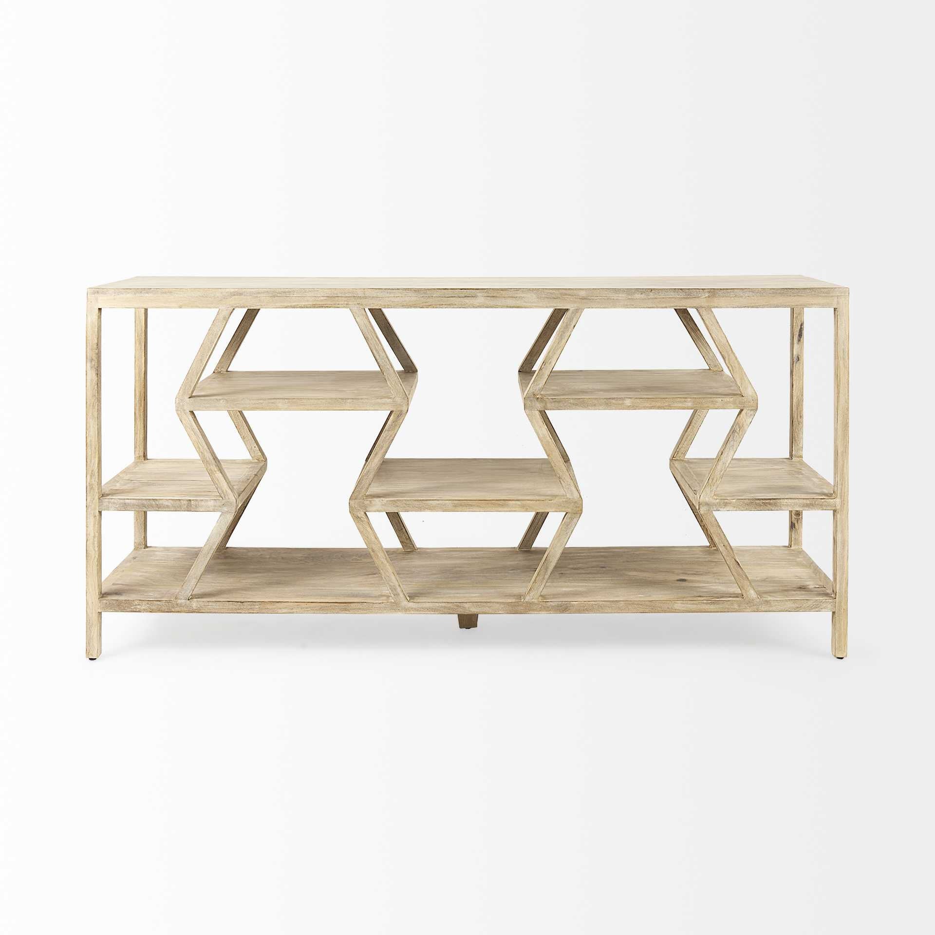 16" Brown Solid Wood 4 Legs Console Table With Shelves - Homeroots - Flyclothing LLC