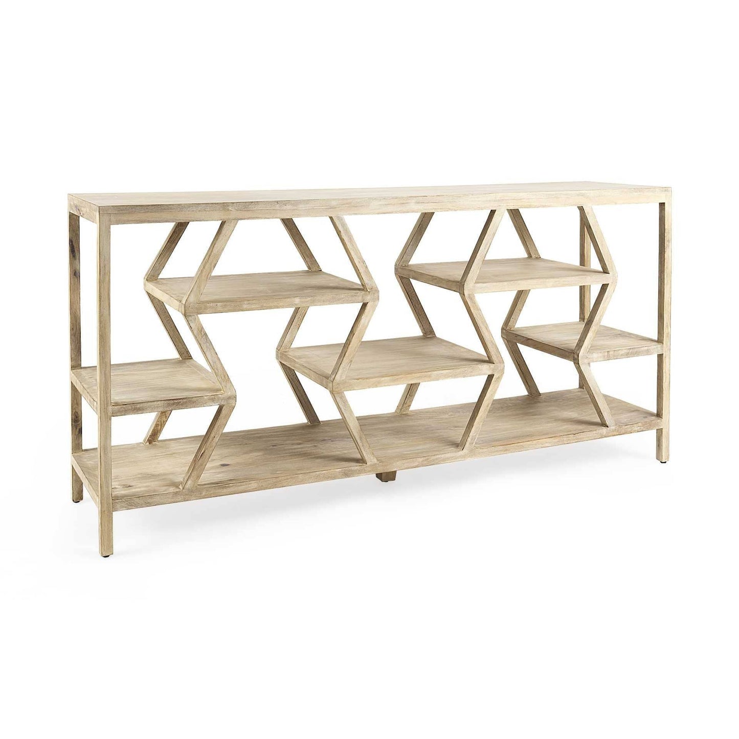 16" Brown Solid Wood 4 Legs Console Table With Shelves - Homeroots - Flyclothing LLC