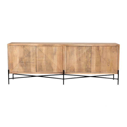 Brown Solid Mango Wood Finish Sideboard With 4 Cabinet Doors