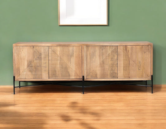 Brown Solid Mango Wood Finish Sideboard With 4 Cabinet Doors
