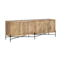 Brown Solid Mango Wood Finish Sideboard With 4 Cabinet Doors