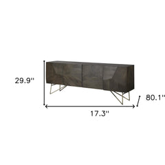 Dark Brown Solid Mango Wood Finish Sideboard With 4 Cabinet Doors