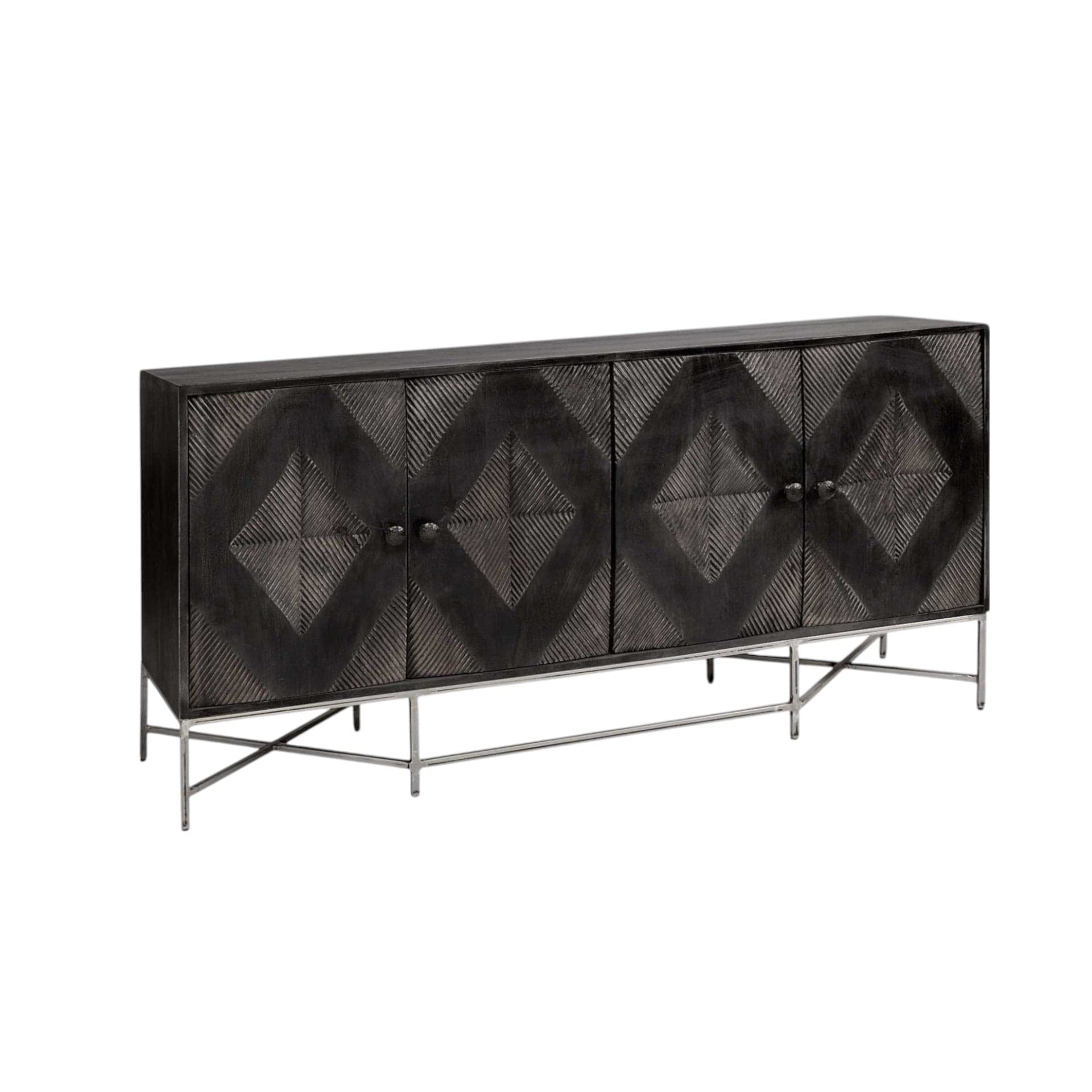 Dark Brown Solid Mango Wood Finish Sideboard With 4 Cabinet Doors - Homeroots