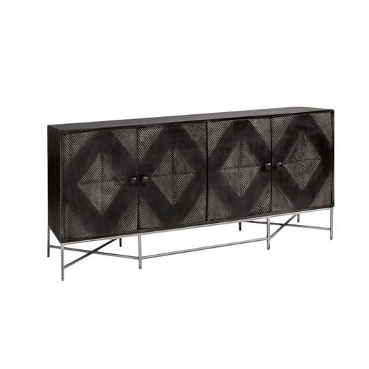 Dark Brown Solid Mango Wood Finish Sideboard With 4 Cabinet Doors - Homeroots