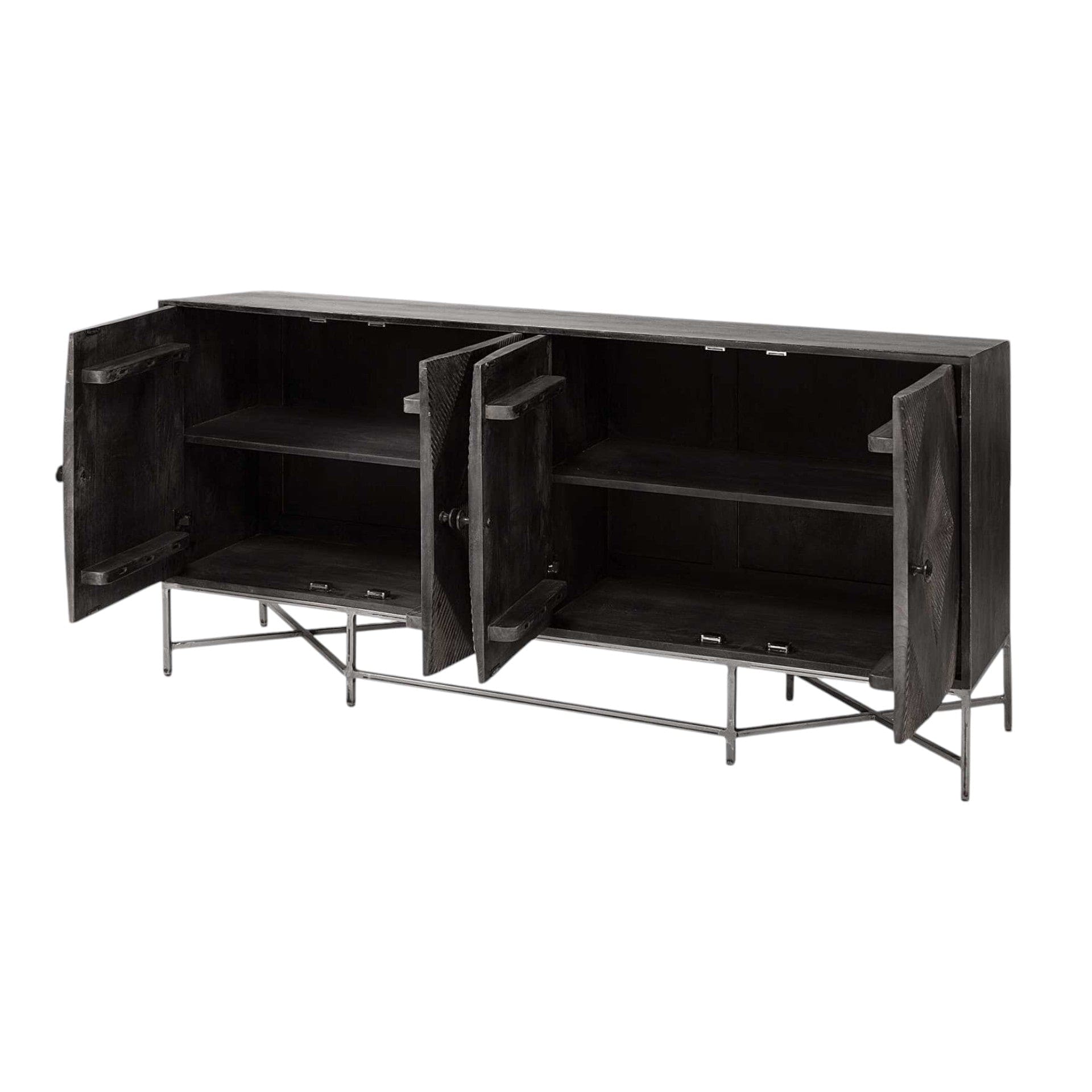 Dark Brown Solid Mango Wood Finish Sideboard With 4 Cabinet Doors - Homeroots