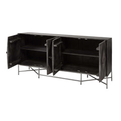 Dark Brown Solid Mango Wood Finish Sideboard With 4 Cabinet Doors - Homeroots