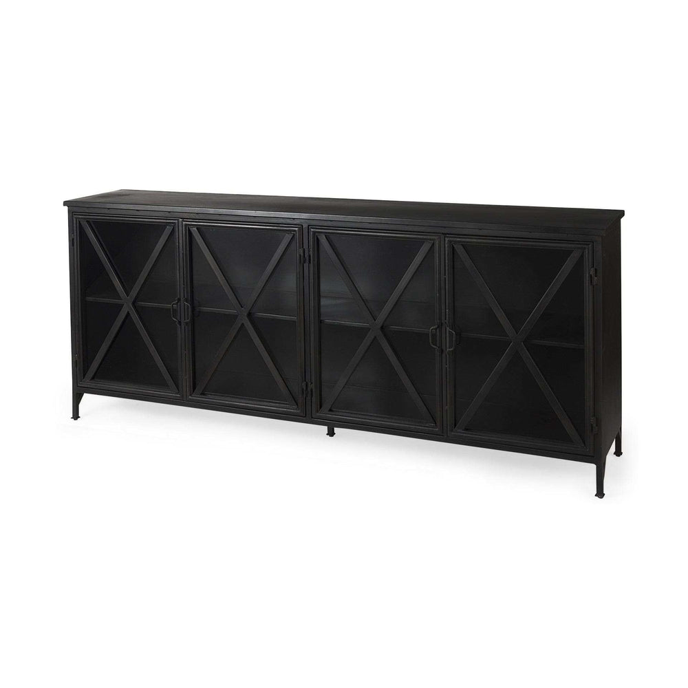 Black Solid Metallic Bronze Finish Sideboard With 4 Glass Cabinet Doors - Homeroots - Flyclothing LLC