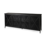 Black Solid Metallic Bronze Finish Sideboard With 4 Glass Cabinet Doors - Homeroots