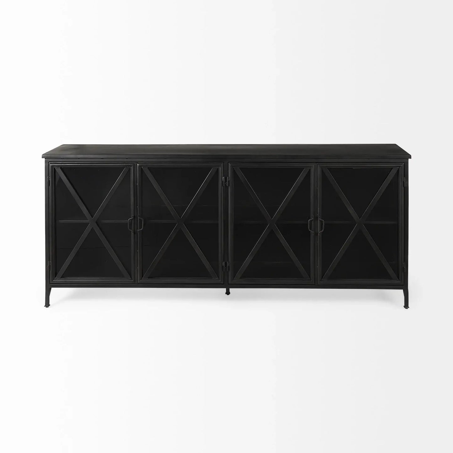 Black Solid Metallic Bronze Finish Sideboard With 4 Glass Cabinet Doors - Homeroots - Flyclothing LLC
