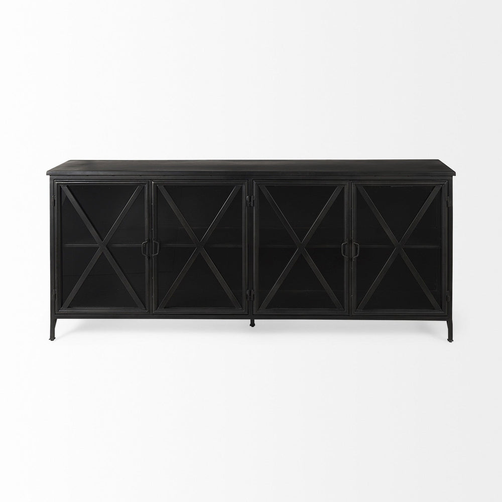 Black Solid Metallic Bronze Finish Sideboard With 4 Glass Cabinet Doors - Homeroots