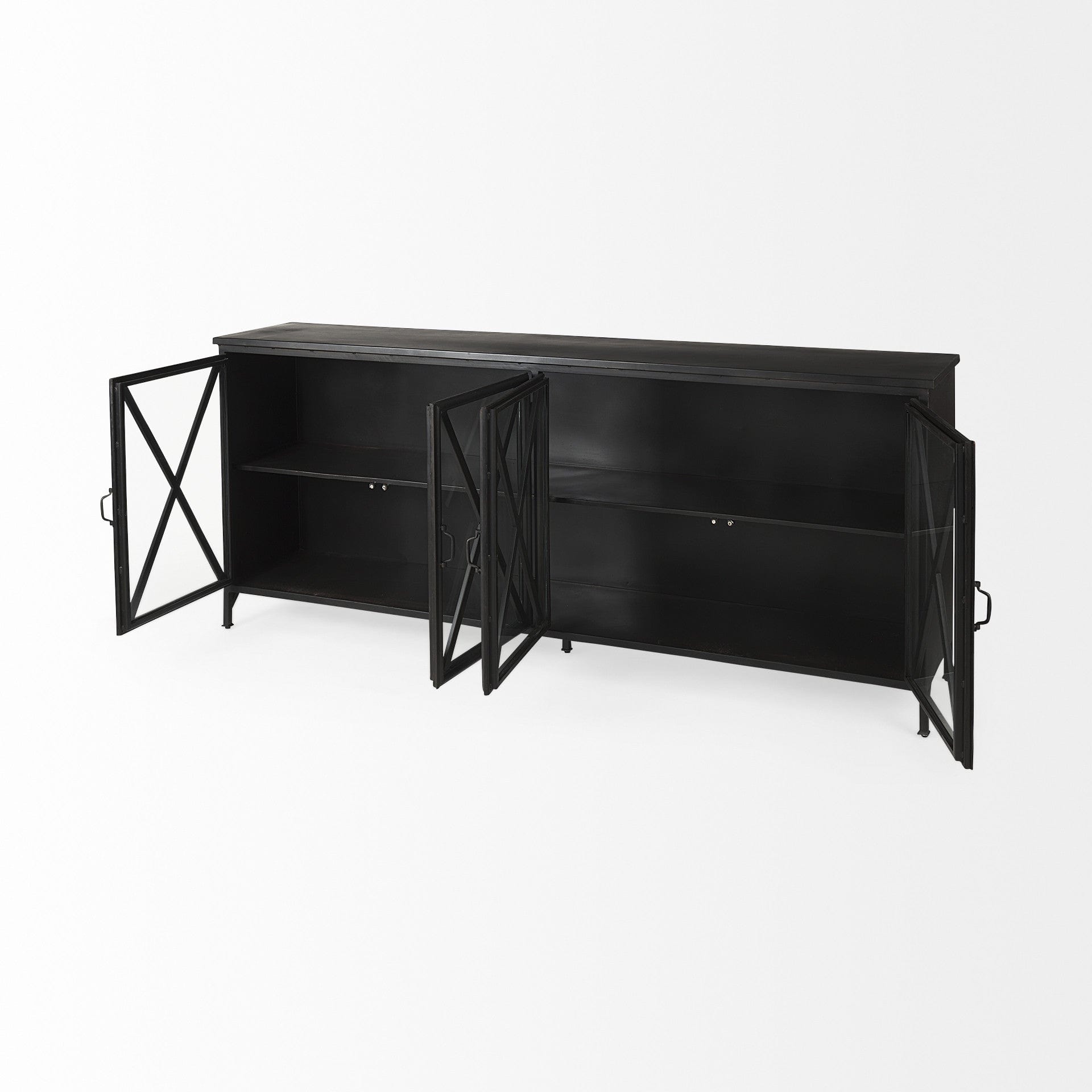 Black Solid Metallic Bronze Finish Sideboard With 4 Glass Cabinet Doors - Homeroots