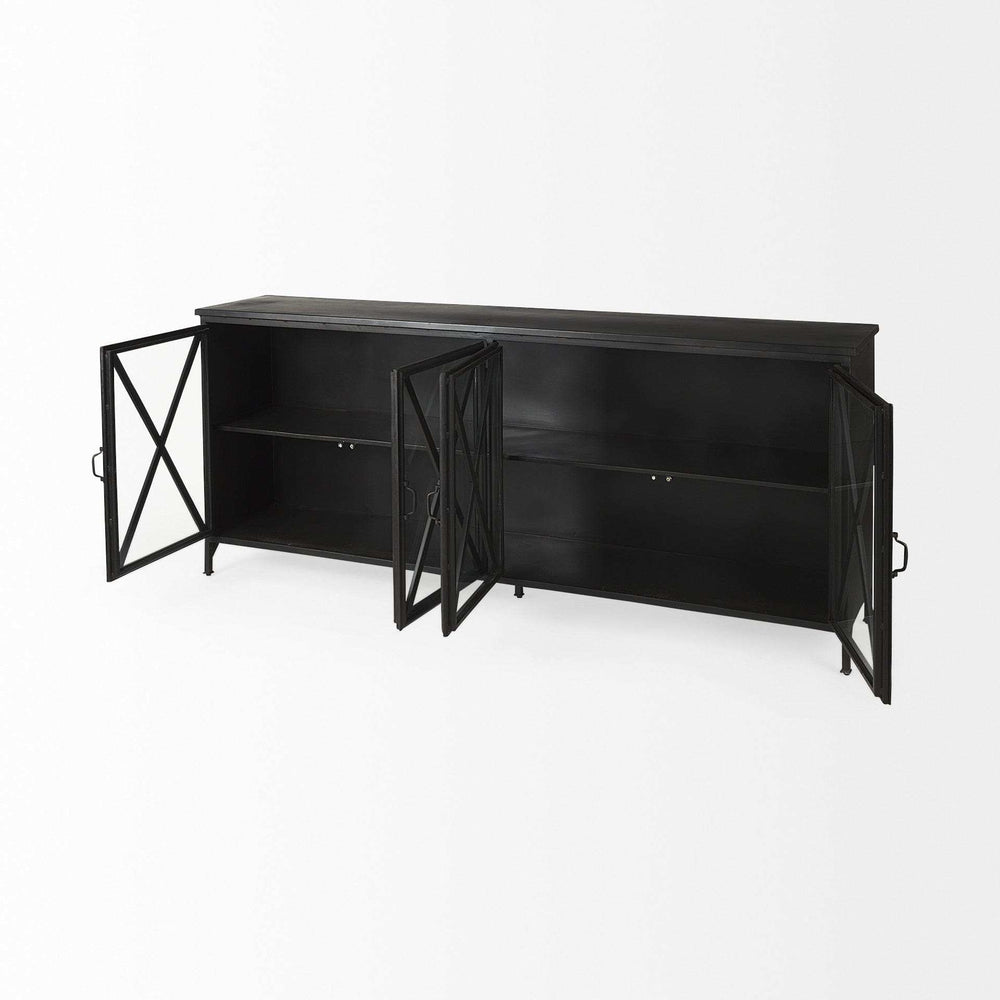 Black Solid Metallic Bronze Finish Sideboard With 4 Glass Cabinet Doors - Homeroots - Flyclothing LLC