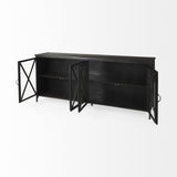 Black Solid Metallic Bronze Finish Sideboard With 4 Glass Cabinet Doors - Homeroots