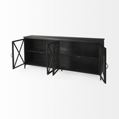 Black Solid Metallic Bronze Finish Sideboard With 4 Glass Cabinet Doors - Homeroots