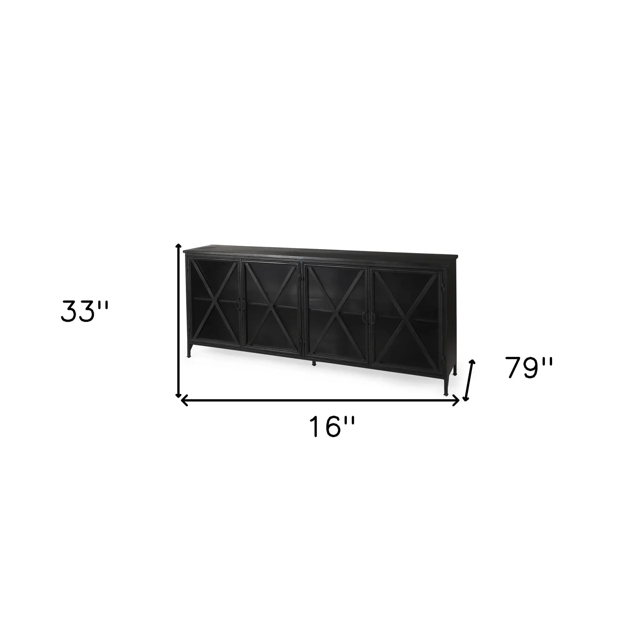 Black Solid Metallic Bronze Finish Sideboard With 4 Glass Cabinet Doors - Homeroots - Flyclothing LLC