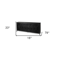 Black Solid Metallic Bronze Finish Sideboard With 4 Glass Cabinet Doors - Homeroots