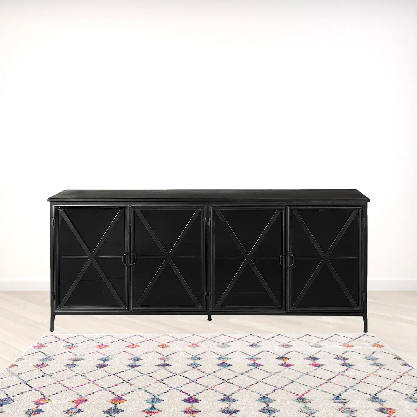 Black Solid Metallic Bronze Finish Sideboard With 4 Glass Cabinet Doors - Homeroots - Flyclothing LLC