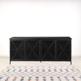 Black Solid Metallic Bronze Finish Sideboard With 4 Glass Cabinet Doors - Homeroots - Flyclothing LLC