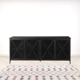 Black Solid Metallic Bronze Finish Sideboard With 4 Glass Cabinet Doors - Homeroots