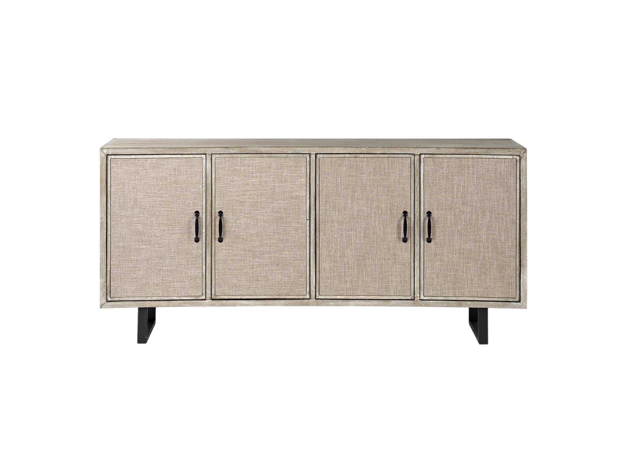 Light Brown Solid Wood  Sideboard With 4 Fabric Covered Cabinet Doors
