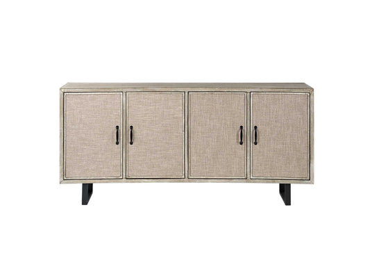 Light Brown Solid Wood  Sideboard With 4 Fabric Covered Cabinet Doors