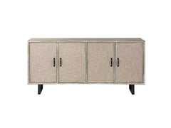 Light Brown Solid Wood  Sideboard With 4 Fabric Covered Cabinet Doors