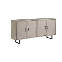 Light Brown Solid Wood  Sideboard With 4 Fabric Covered Cabinet Doors