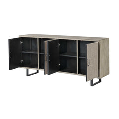 Light Brown Solid Wood  Sideboard With 4 Fabric Covered Cabinet Doors