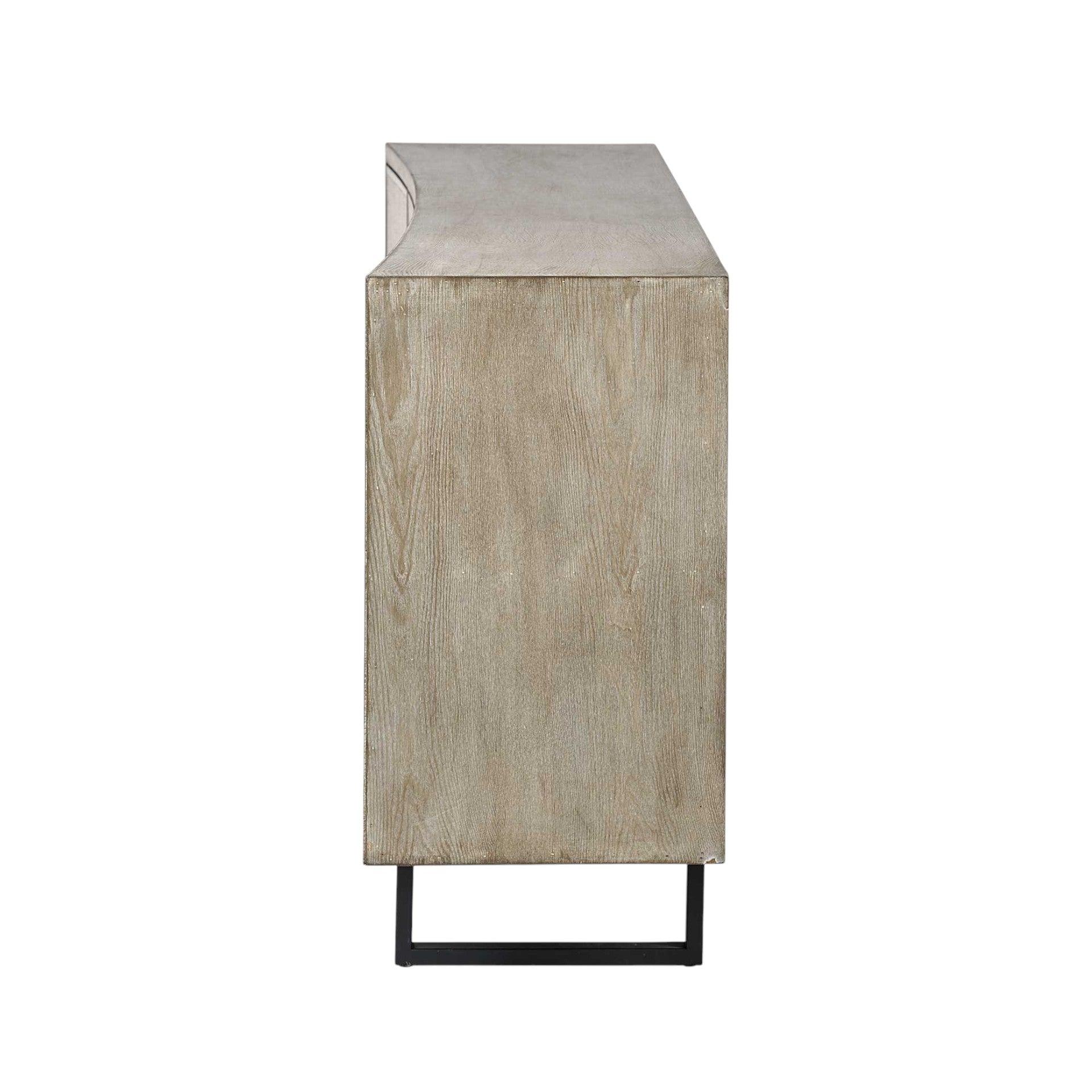 Light Brown Solid Wood  Sideboard With 4 Fabric Covered Cabinet Doors
