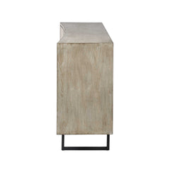 Light Brown Solid Wood  Sideboard With 4 Fabric Covered Cabinet Doors
