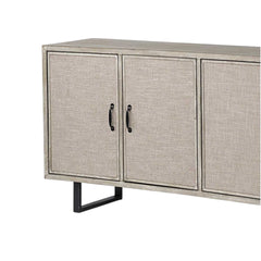 Light Brown Solid Wood  Sideboard With 4 Fabric Covered Cabinet Doors