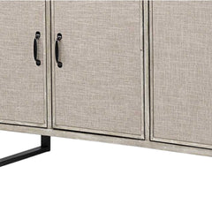 Light Brown Solid Wood  Sideboard With 4 Fabric Covered Cabinet Doors