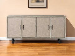 Light Brown Solid Wood  Sideboard With 4 Fabric Covered Cabinet Doors
