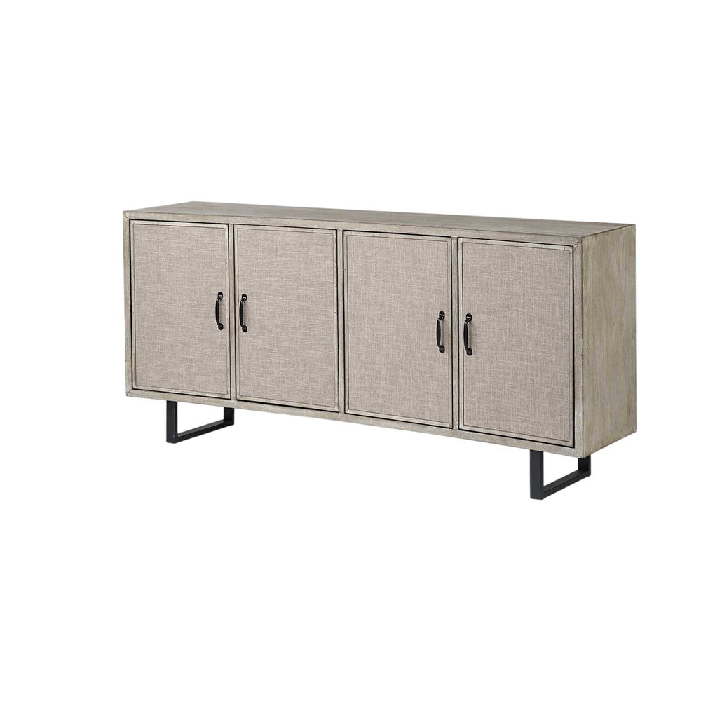 Light Brown Solid Wood Sideboard With 4 Fabric Covered Cabinet Doors - Homeroots - Flyclothing LLC