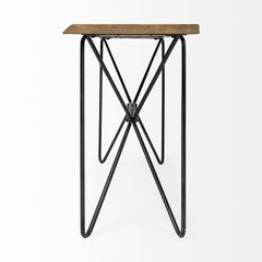 16" Brown and Black Solid Wood Abstract Console Table - Homeroots