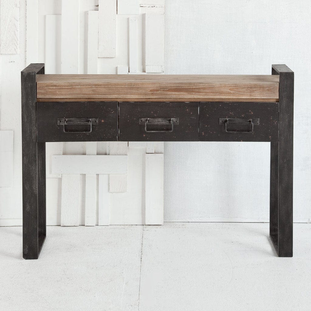 12" Brown and Black Solid Wood Sled Console Table And Drawers - Homeroots - Flyclothing LLC