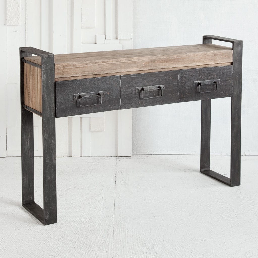 12" Brown and Black Solid Wood Sled Console Table And Drawers - Homeroots
