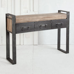 12" Brown and Black Solid Wood Sled Console Table And Drawers - Homeroots