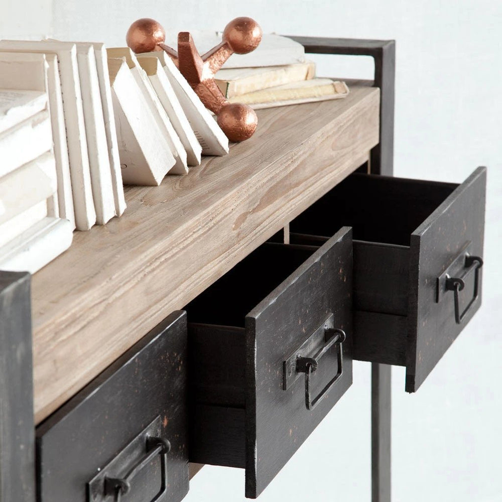 12" Brown and Black Solid Wood Sled Console Table And Drawers - Homeroots - Flyclothing LLC