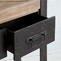 12" Brown and Black Solid Wood Sled Console Table And Drawers - Homeroots