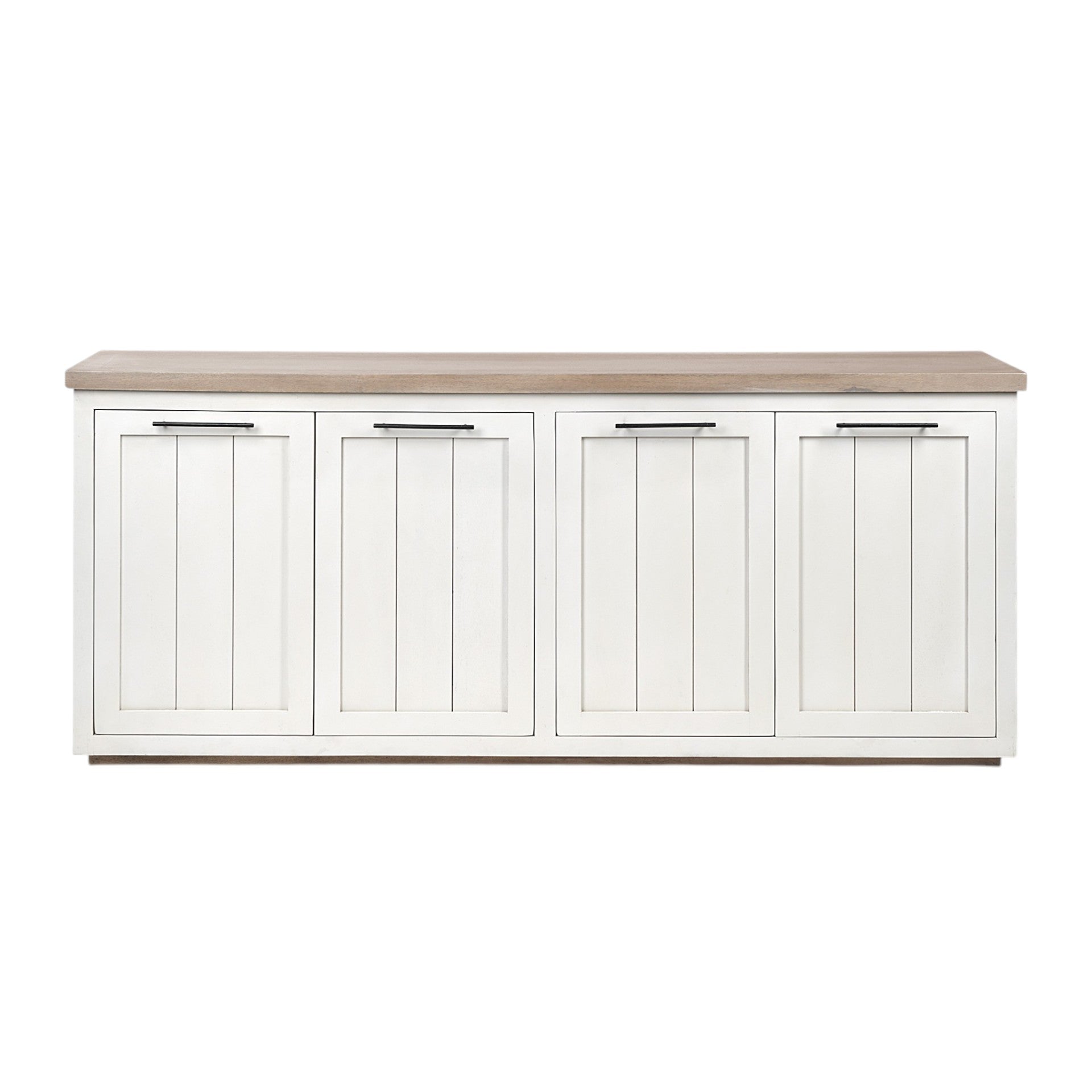 Brown Solid Mango Wood Top & White Frame Sideboard With 4 Cabinet Doors