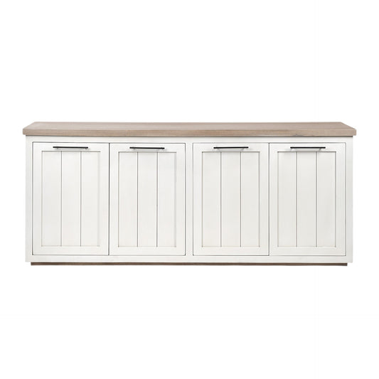 Brown Solid Mango Wood Top & White Frame Sideboard With 4 Cabinet Doors