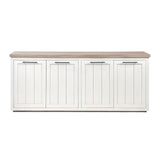 Brown Solid Mango Wood Top & White Frame Sideboard With 4 Cabinet Doors - Homeroots