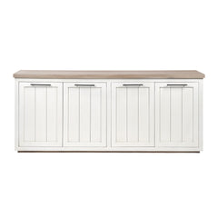 Brown Solid Mango Wood Top & White Frame Sideboard With 4 Cabinet Doors