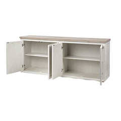 Brown Solid Mango Wood Top & White Frame Sideboard With 4 Cabinet Doors - Homeroots