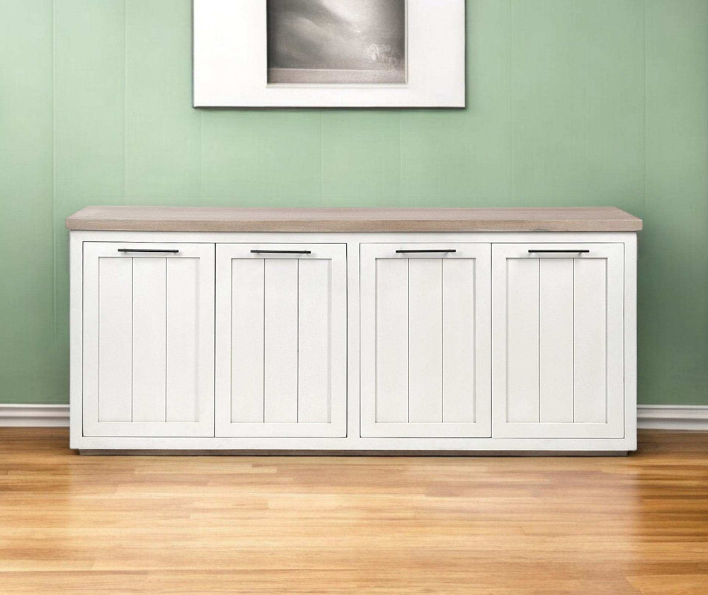Brown Solid Mango Wood Top & White Frame Sideboard With 4 Cabinet Doors - Homeroots - Flyclothing LLC