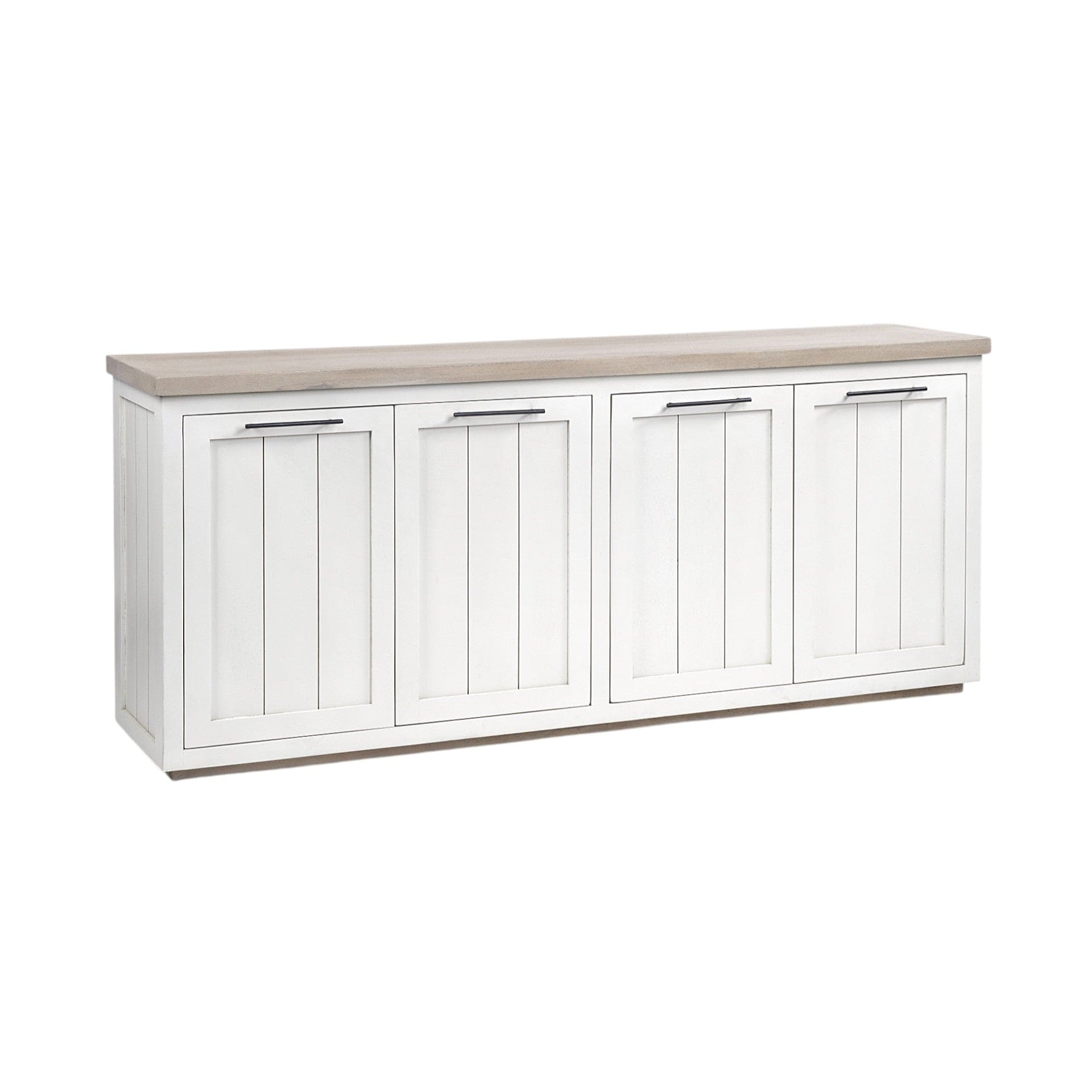 Brown Solid Mango Wood Top & White Frame Sideboard With 4 Cabinet Doors - Homeroots