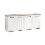 Brown Solid Mango Wood Top & White Frame Sideboard With 4 Cabinet Doors - Homeroots