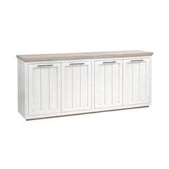 Brown Solid Mango Wood Top & White Frame Sideboard With 4 Cabinet Doors - Homeroots